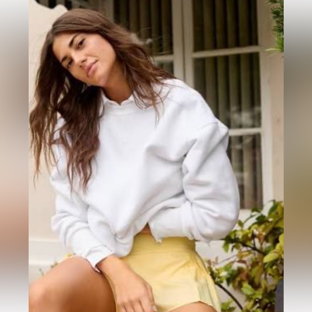 Aerie White Oversized Pullover Crewneck Sweater